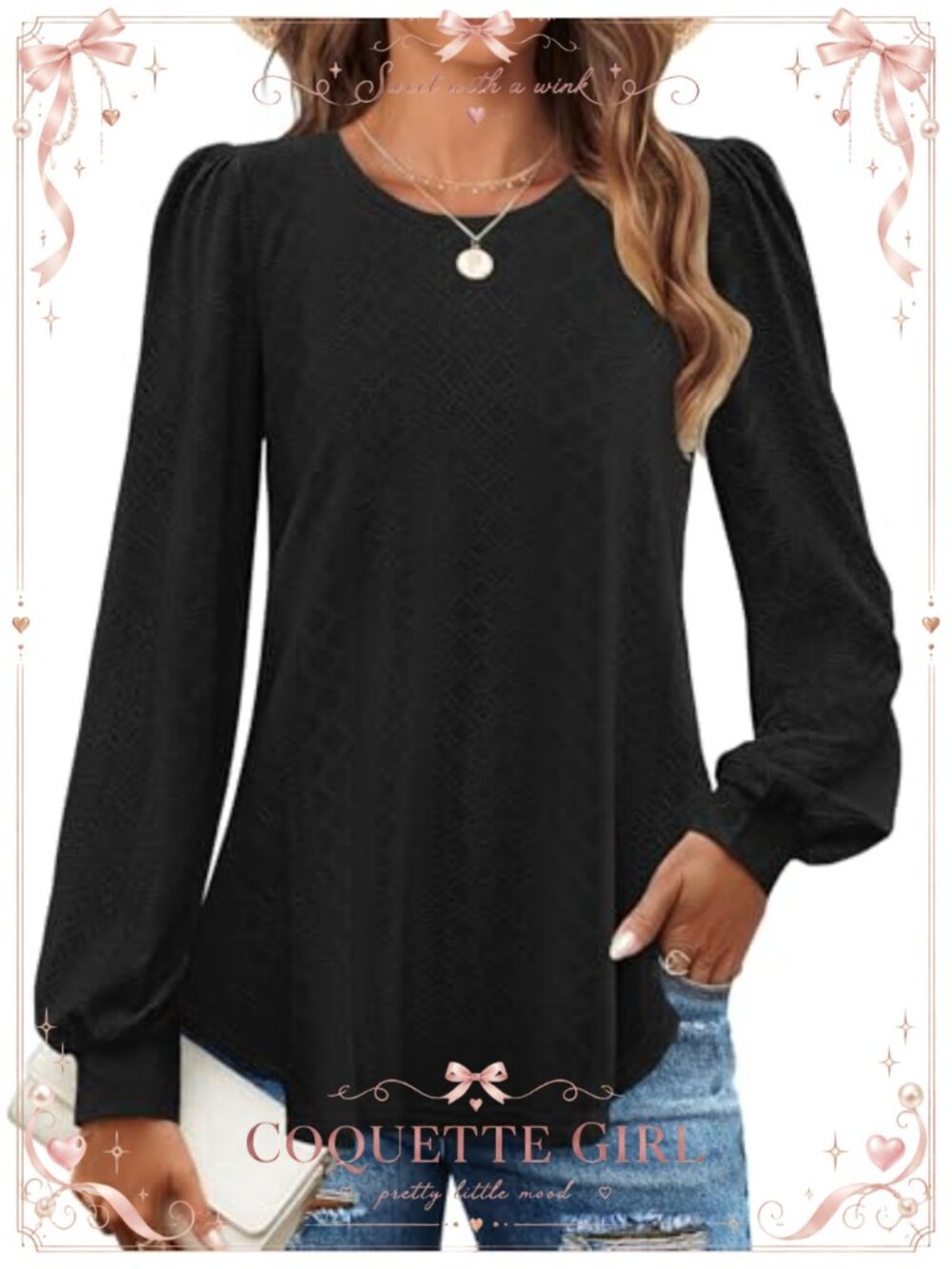 ZESICA Womens Eyelet Blouse Puff Long Sleeve Business Casual Loose Fit Top